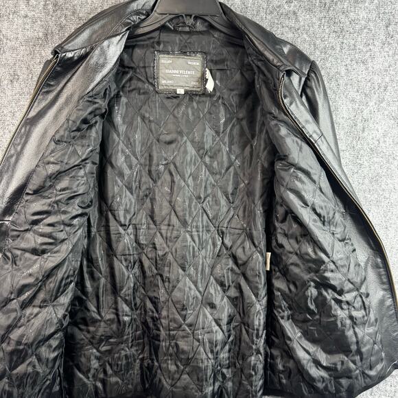 Gianni Velente Men's Genuine Leather Jacket Black Zip Front Quilted Lining Large - Picture 3 of 8